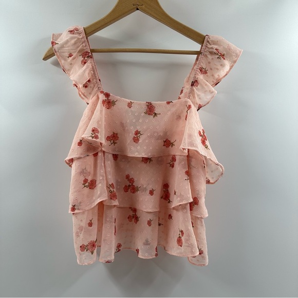 Forever 21 Tops - Forever 21 Pink Floral Ruffled Tank Top – Size Small